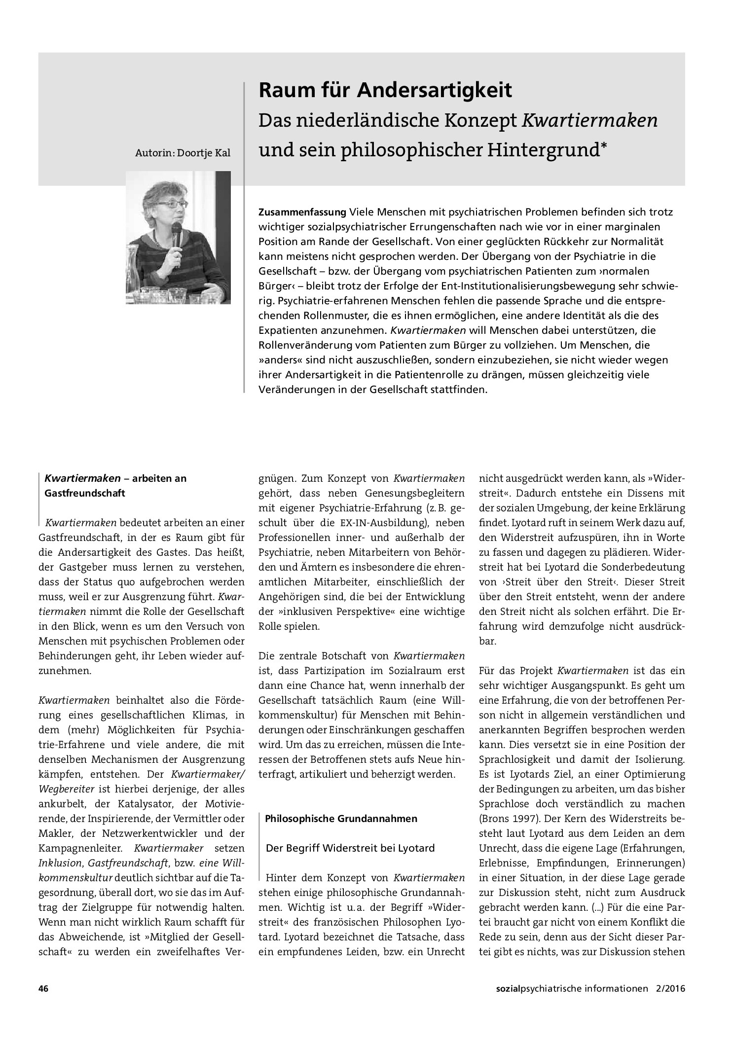 Vorschauseite 1: Raum für Andersartigkeit. Das niederländische Konzept Kwartiermaken und sein philosophischer Hintergrund*