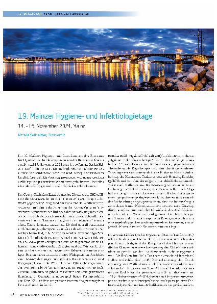 Vorschauseite 1: 19. Mainzer Hygieneund Infektiologietage 14. - 15. November 2024, Mainz