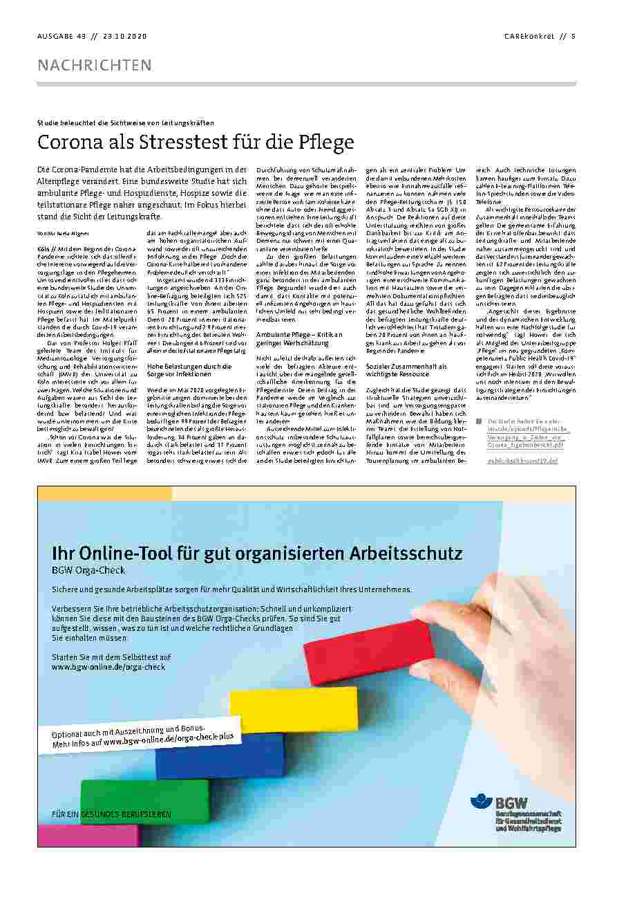 Vorschauseite 1: Corona als Stresstest für die Pflege