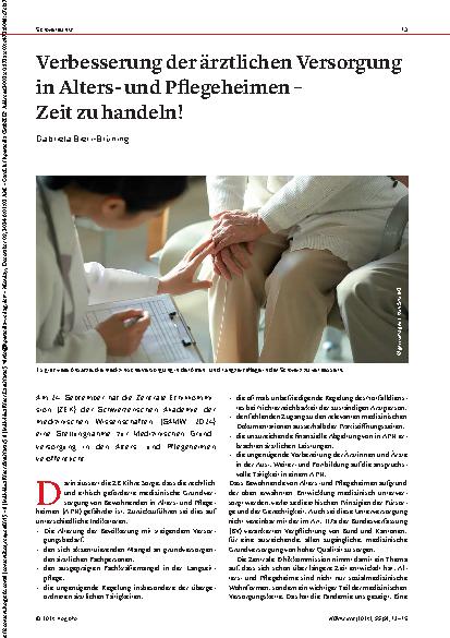 Vorschauseite 1: Verbesserung der ärztlichen Versorgung in Altersund Pflegeheimen – Zeit zu handeln!