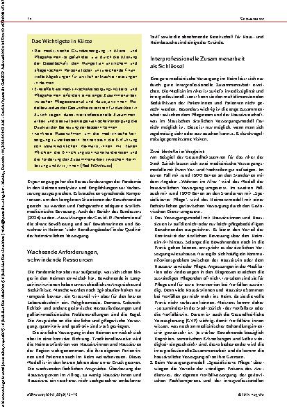 Vorschauseite 2: Verbesserung der ärztlichen Versorgung in Altersund Pflegeheimen – Zeit zu handeln!