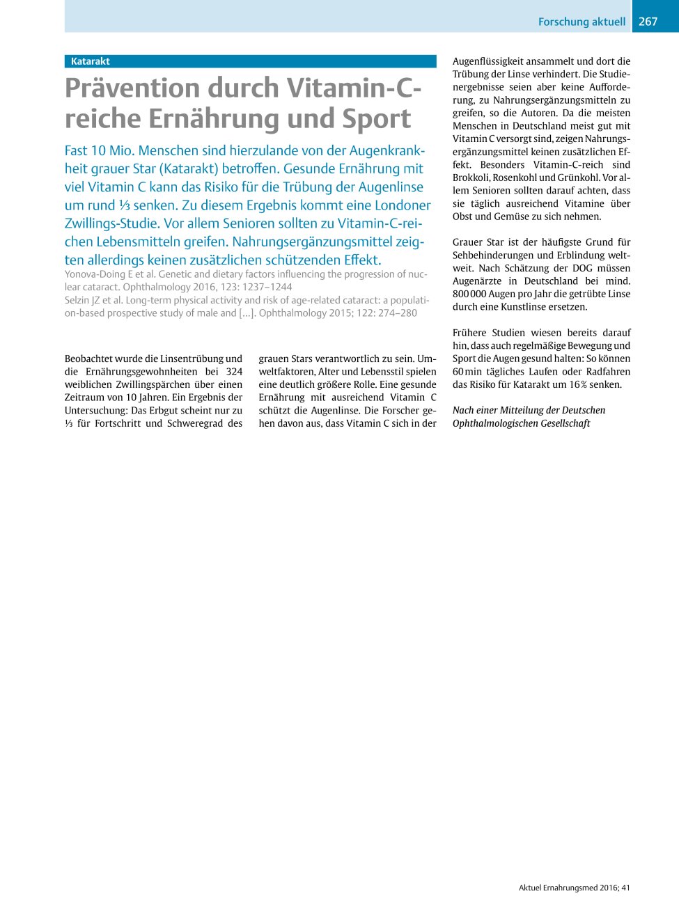 Vorschauseite 1: Katarakt - Prävention durch Vitamin-C-reiche Ernährung und Sport