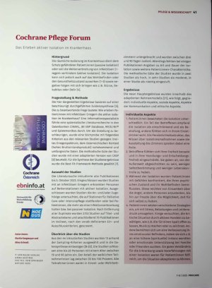 Vorschauseite 1: Cochrane Pflege Forum Das Erleben aktiver Isolation im Krankenhaus