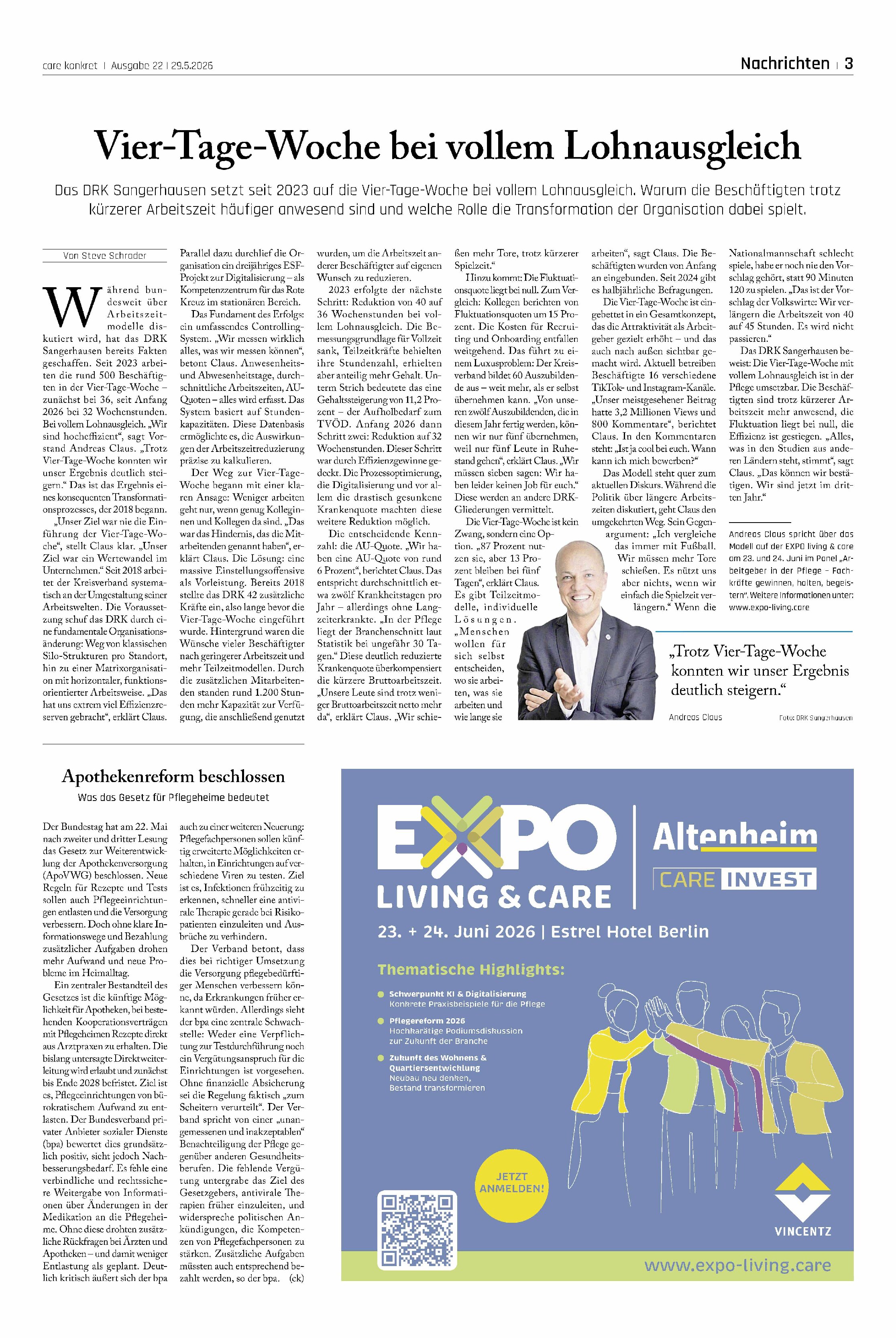 Vorschauseite 1: Vier-Tage-Woche bei vollem Lohnausgleich