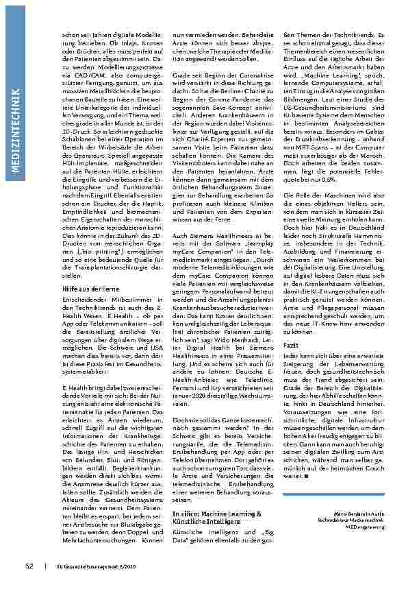 Vorschauseite 2: Alte Welt, junge Technik. Die Trends in der Medizintechnikbranche drehen sich um Big Data, E-Health, Künstliche Intelligenz und individuelle Behandlung.