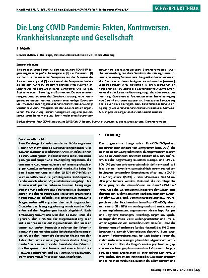 Vorschauseite 1: Die Long-COVID-Pandemie: Fakten, Kontroversen, Krankheitskonzepte und Gesellschaft