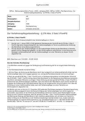 Vorschauseite 1: Zur Verfahrenspflegerbestellung – § 278 Abs. 2 Satz 3 FamFG
