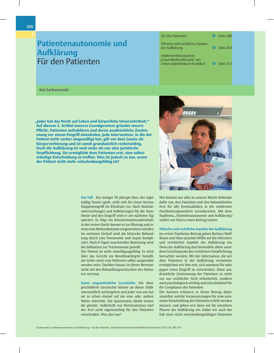 Vorschauseite 1: Patientenautonomie und Aufklärung – Für den Patienten