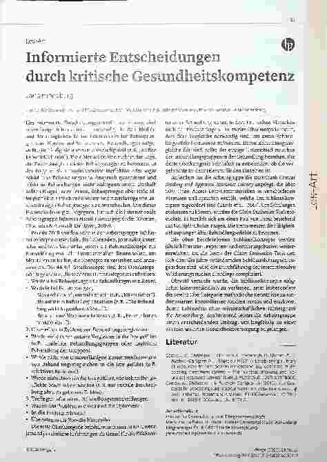 Vorschauseite 1: Informierte Entscheidungen durch kritische Gesundheitskompetenz