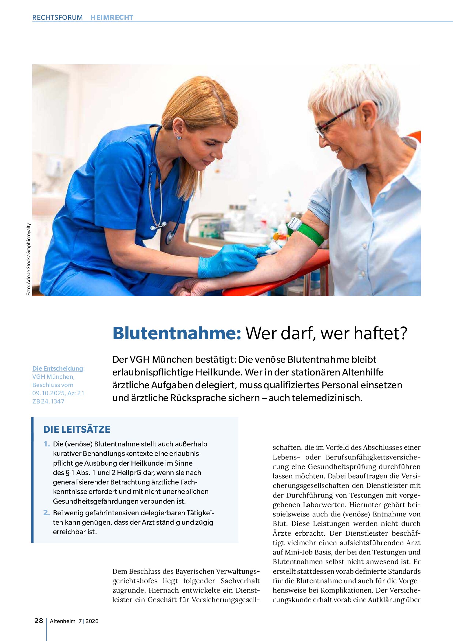 Vorschauseite 1: Blutentnahme: Wer darf, wer haftet?