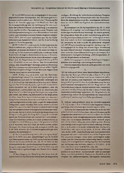 Vorschauseite 2: Maßgeblicher Zeitpunkt für Beurteilung der Eignung im Stellenbesetzungsverfahren.