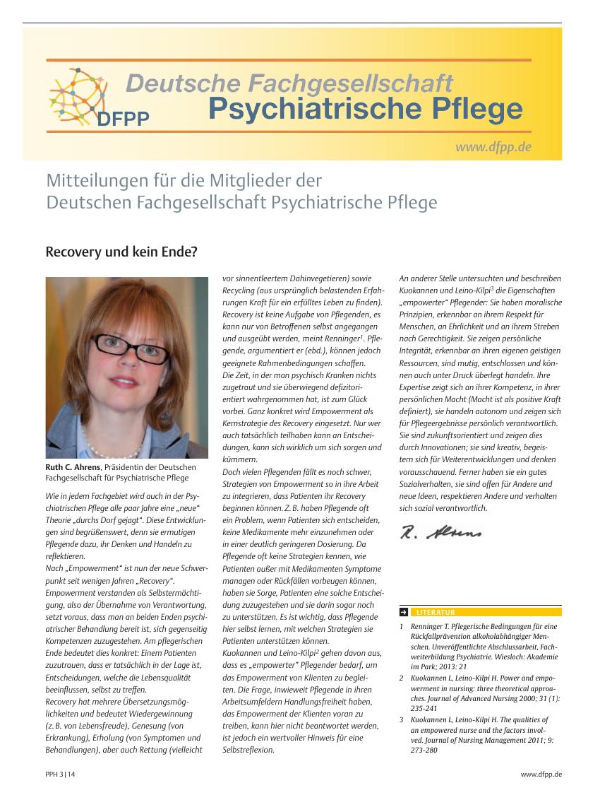 Vorschauseite 1: Mitteilungen für die Mitglieder der Deutschen Fachgesellschaft PsychiatrischePflege