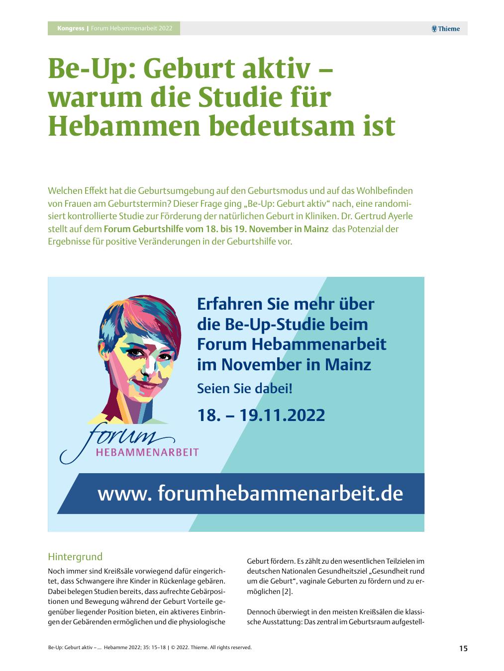 Vorschauseite 1: Be-Up: Geburt aktiv – warum die Studie für Hebammen bedeutsam ist