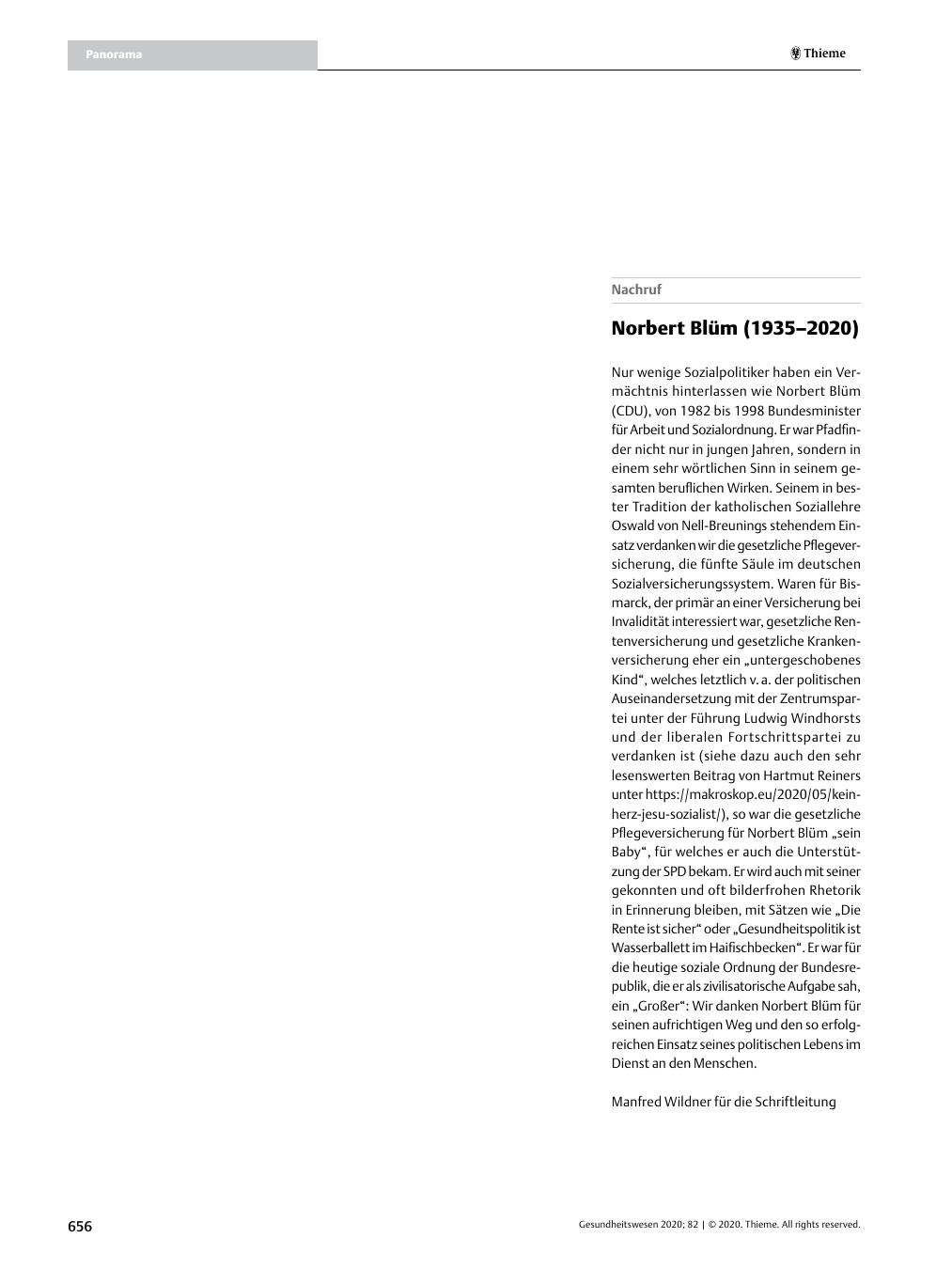 Vorschauseite 1: Norbert Blüm (1935–2020)