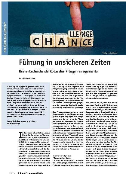 Vorschauseite 1: Führung in unsicheren Zeiten: Die entscheidende Rolle des Pflegemanagements