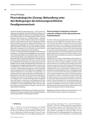 Vorschauseite 1: Pharmakologische (Zwangs-)Behandlung unter den Bedingungen des betreuungsrechtlichen Paradigmenwechsels