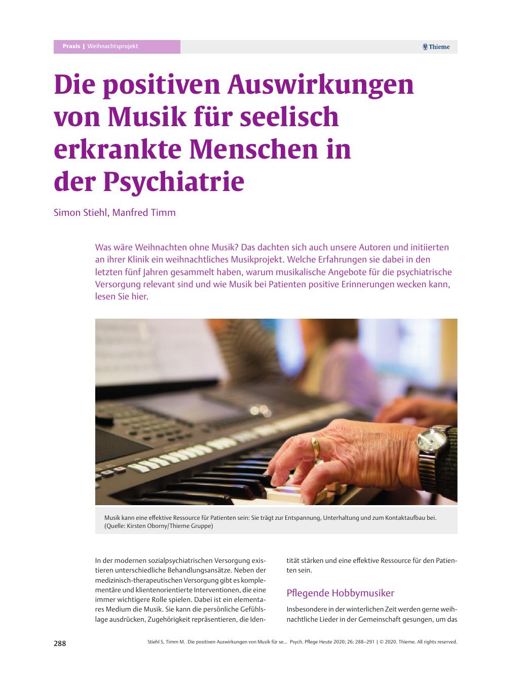 Vorschauseite 1: Die positiven Auswirkungen von Musik für seelisch erkrankte Menschen in der Psychiatrie