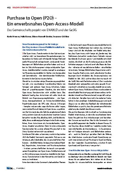 Vorschauseite 1: Purchase to Open (P2O) – Ein erwerbsnahes Open-Access-Modell