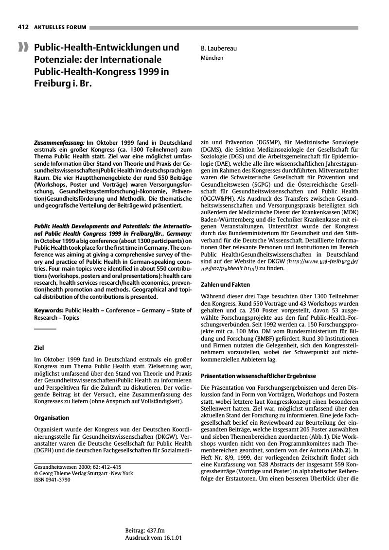 Vorschauseite 1: Public-Health-Entwicklungen und Potenziale: der Internationale Public-Health-Kongress 1999 in Freiburg i. Br.