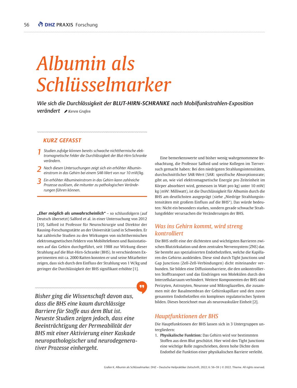 Vorschauseite 1: Albumin als Schlüsselmarker