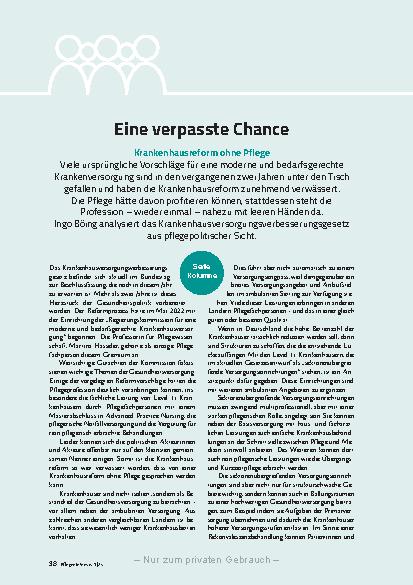 Vorschauseite 1: Eine verpasste Chance: Krankenhausreform ohne Pflege