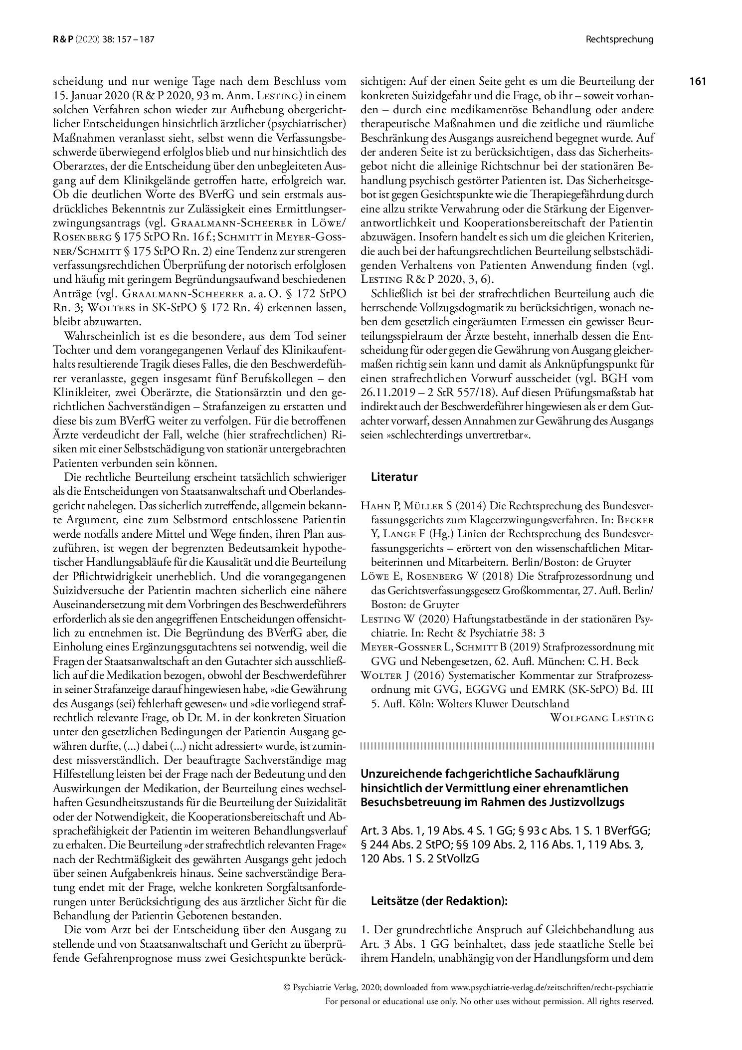 Vorschauseite 5: Klageerzwingungsverfahren – Ermittlungsverfahren nach Suizid während eines unbegleiteten Ausgangs