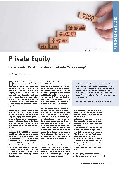 Vorschauseite 1: Private Equity: Chance oder Risiko für die ambulante Versorgung?