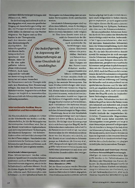 Vorschauseite 3: Von der Hirnstimulation bis zur Radiotherapie: Innovative Ansätze zur Schmerztherapie in der Palliativmedizin