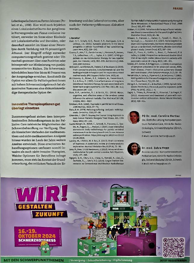 Vorschauseite 4: Von der Hirnstimulation bis zur Radiotherapie: Innovative Ansätze zur Schmerztherapie in der Palliativmedizin