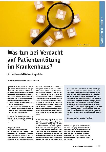 Vorschauseite 1: Was tun bei Verdacht auf Patiententötung im Krankenhaus? Arbeitsrechtliche Aspekte