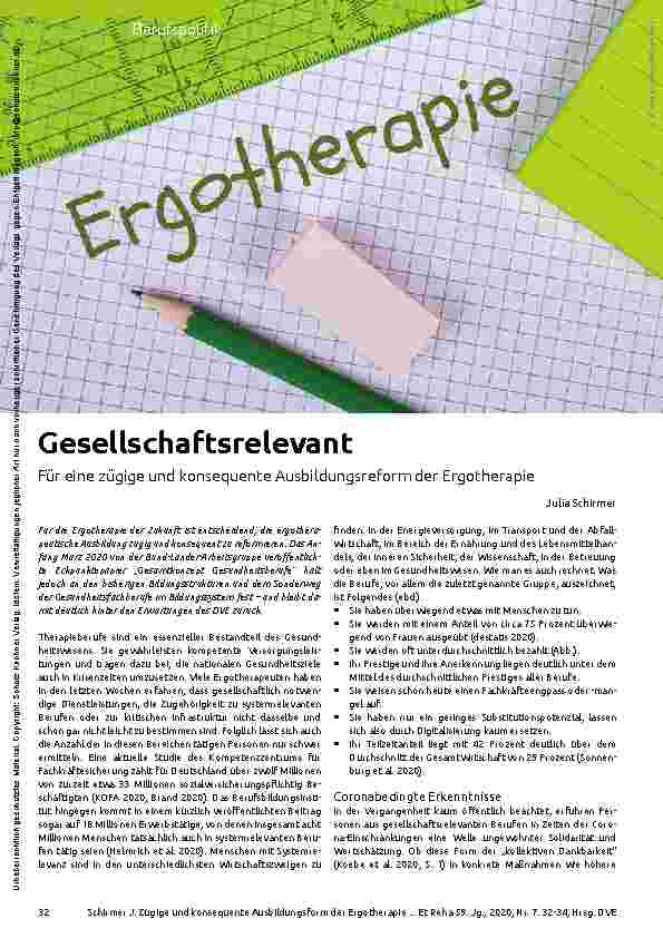 Vorschauseite 1: Gesellschaftsrelevant: Für eine zügige und konsequente Ausbildungsreform der Ergotherapie.