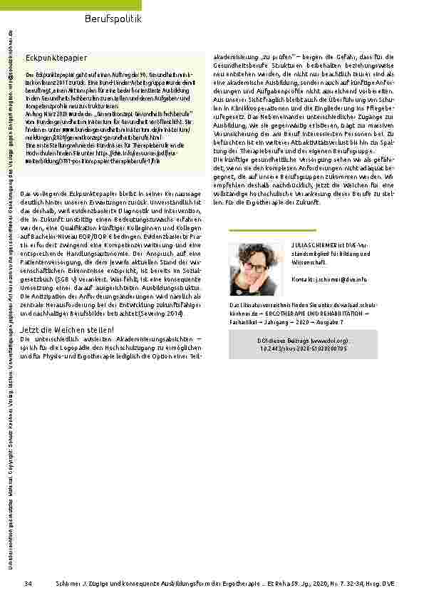 Vorschauseite 3: Gesellschaftsrelevant: Für eine zügige und konsequente Ausbildungsreform der Ergotherapie.