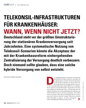 Vorschauseite 1: Telekonsil-Infrastrukturen für Krankenhäuser: Wann, wenn nicht jetzt?