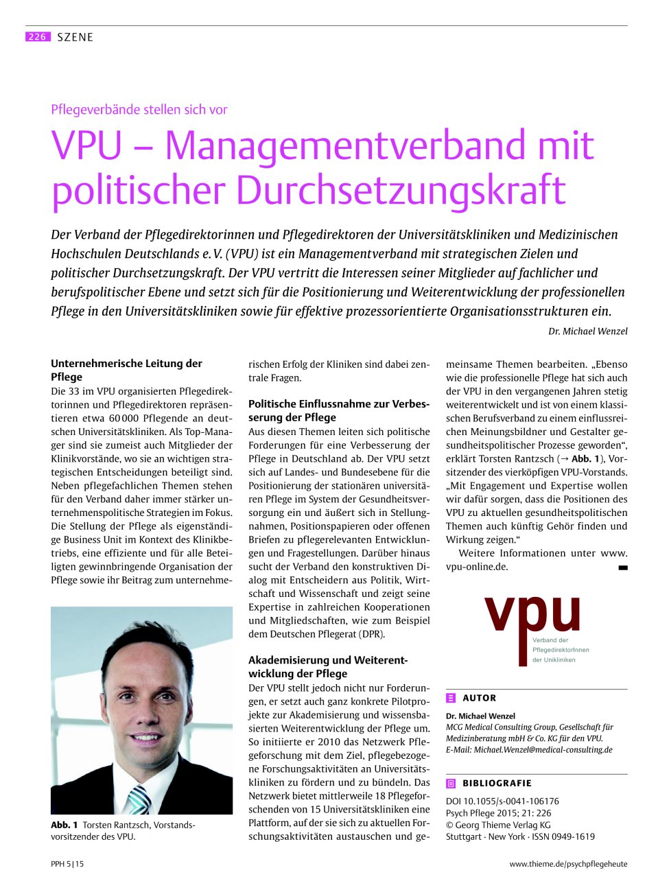 Vorschauseite 1: VPU ? Managementverband mit politischer Durchsetzungskraft