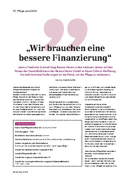 Vorschauseite 1: „Wir brauchen eine bessere Finanzierung“
