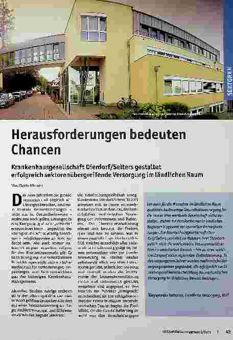 Vorschauseite 1: Herausforderungen bedeuten Chancen: Krankenhausgesellschaft Dierdorf/Selters gestaltet erfolgreich sektorenübergreifende Versorgung im ländlichen Raum.