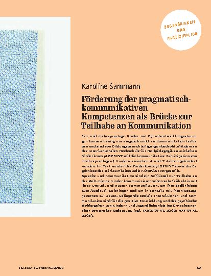 Vorschauseite 1: Förderung der pragmatisch-kommunikativen Kompetenzen als Brücke zur Teilhabe an Kommunikation