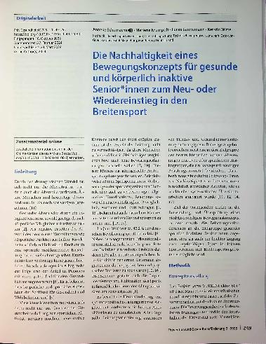 Vorschauseite 1: Die Nachhaltigkeit eines Bewegungskonzepts für gesunde und körperlich inaktive Seniorinnen zum Neuoder Wiedereinstieg in den Breitensport