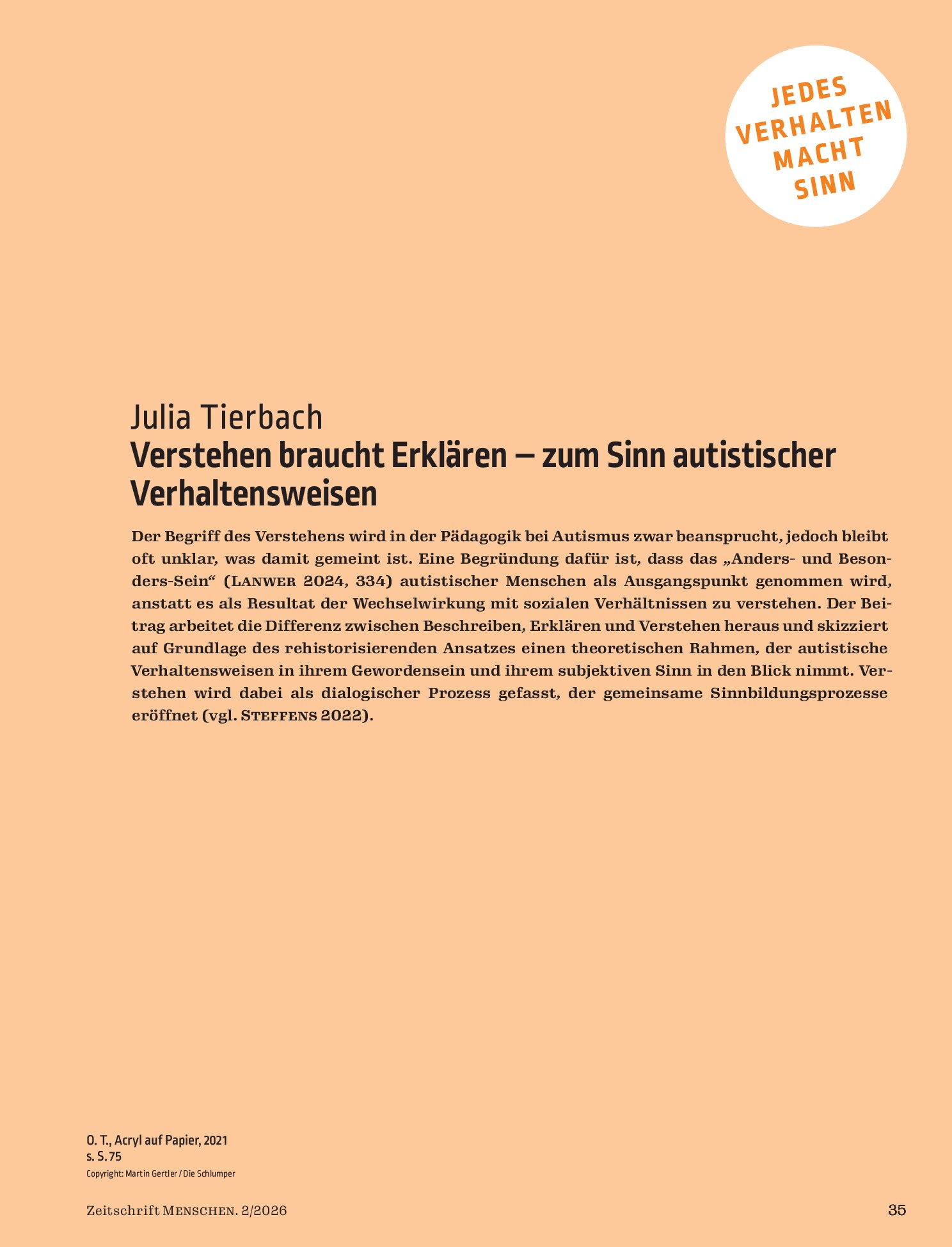 Vorschauseite 1: Verstehen braucht Erklären – Zum Sinn autistischer Verhaltensweisen