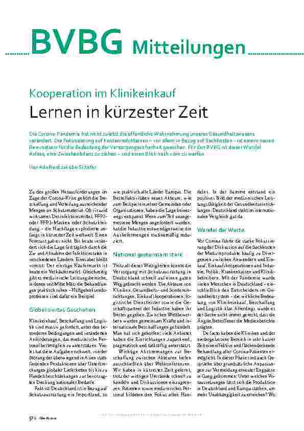 Vorschauseite 1: Kooperation im Klinikeinkauf lernen in kürzester Zeit.
