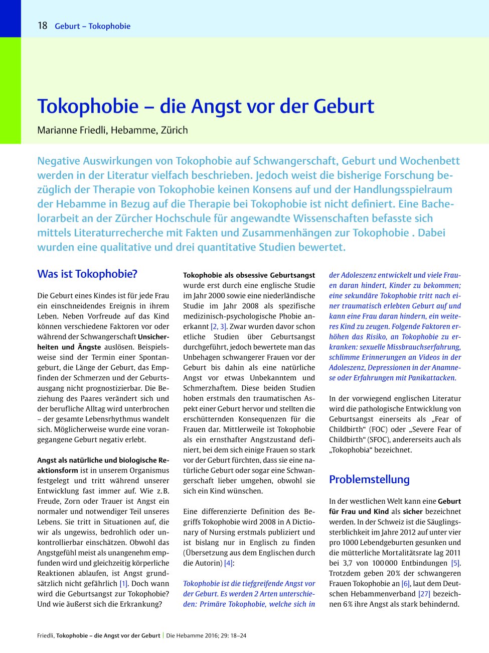 Vorschauseite 1: Tokophobie – die Angst vor der Geburt