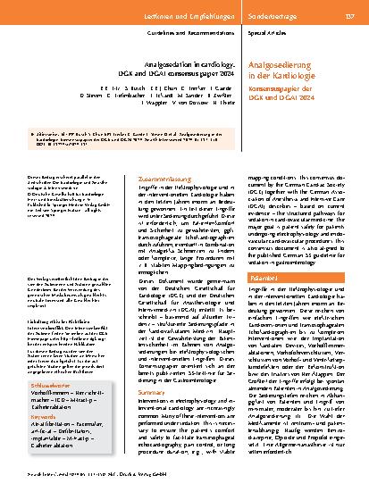 Vorschauseite 1: Analogsedierung in der Kardiologie Konsensuspapier der DGK und DGAI 2024