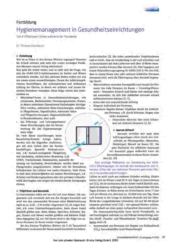 Vorschauseite 1: Hygienemanagement in Gesundheitseinrichtungen Teil 4: Effektives Lüften während der Pandemie