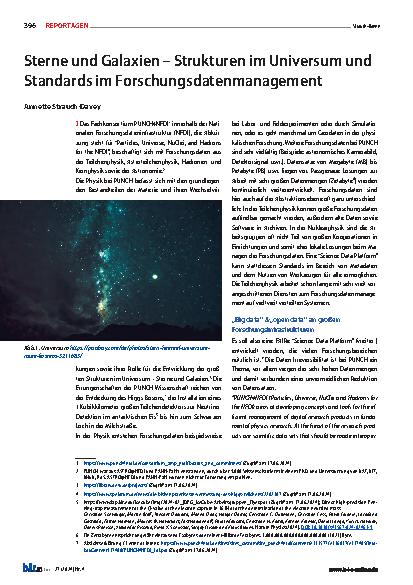 Vorschauseite 1: Sterne und Galaxien – Strukturen im Universum und Standards im Forschungsdatenmanagement