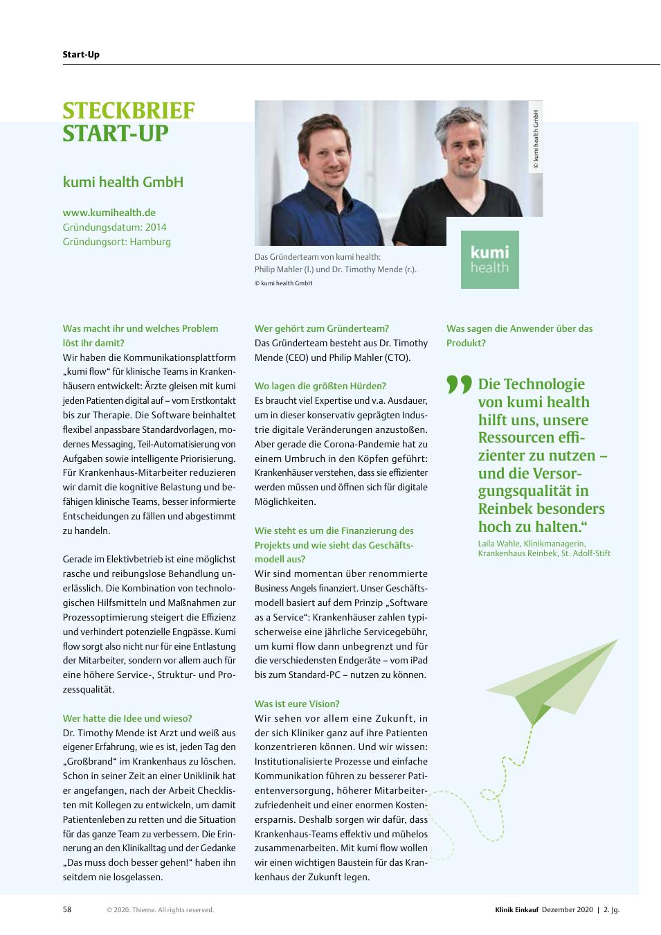 Vorschauseite 1: Steckbrief Start-up: Kumi Health GmbH