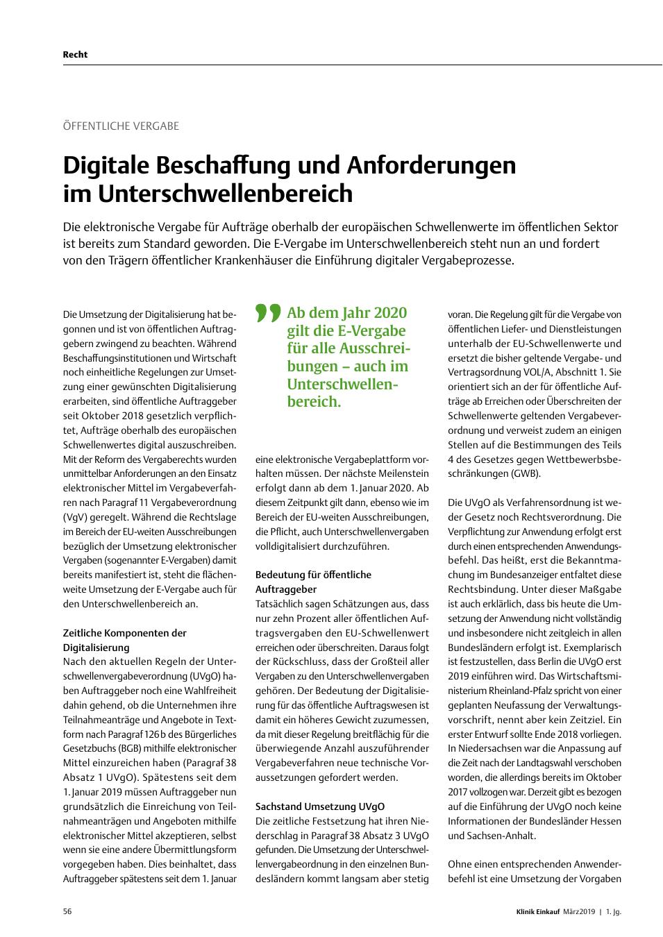 Vorschauseite 1: Öffentliche Vergabe: Digitale Beschaffung und Anforderungen im Unterschwellenbereich