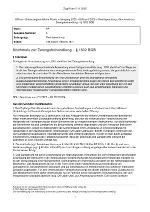 Vorschauseite 1: Nochmals zur Zwangsbehandlung – § 1832 BGB