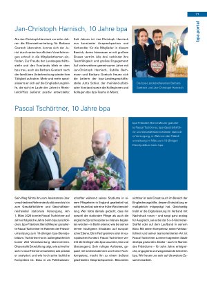 Vorschauseite 2: Verdiente Mitarbeiterinnen und Mitarbeiter In den vergangenen Monaten konnten zahlreiche Mitarbeiterinnen und Mitarbeiter des bpa ihr Betriebsjubiläum feiern