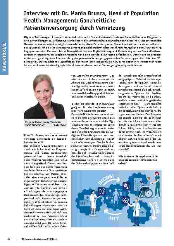 Vorschauseite 1: Interview mit Dr. Manja Brusca, Head of Population Health Management: Ganzheitliche Patientenversorgung durch Vernetzung