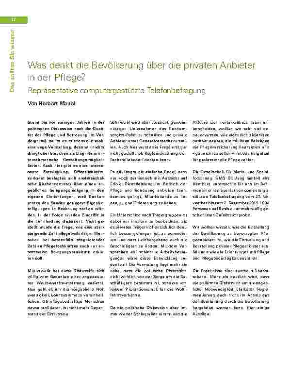 Vorschauseite 1: Was denkt die Bevölkerung über die privaten Anbieter in der Pflege?